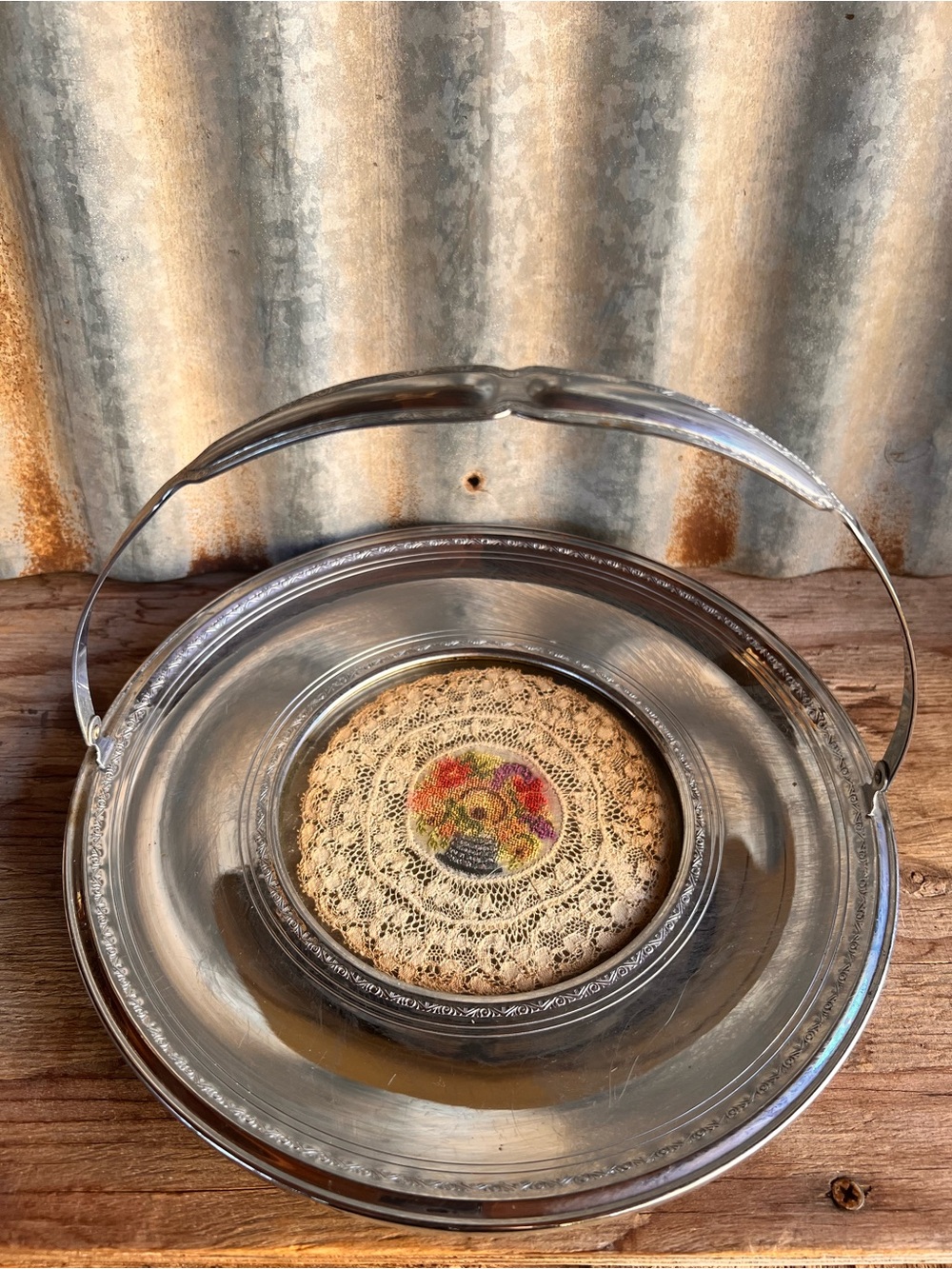 Silver Metal Serving Tray with Handle